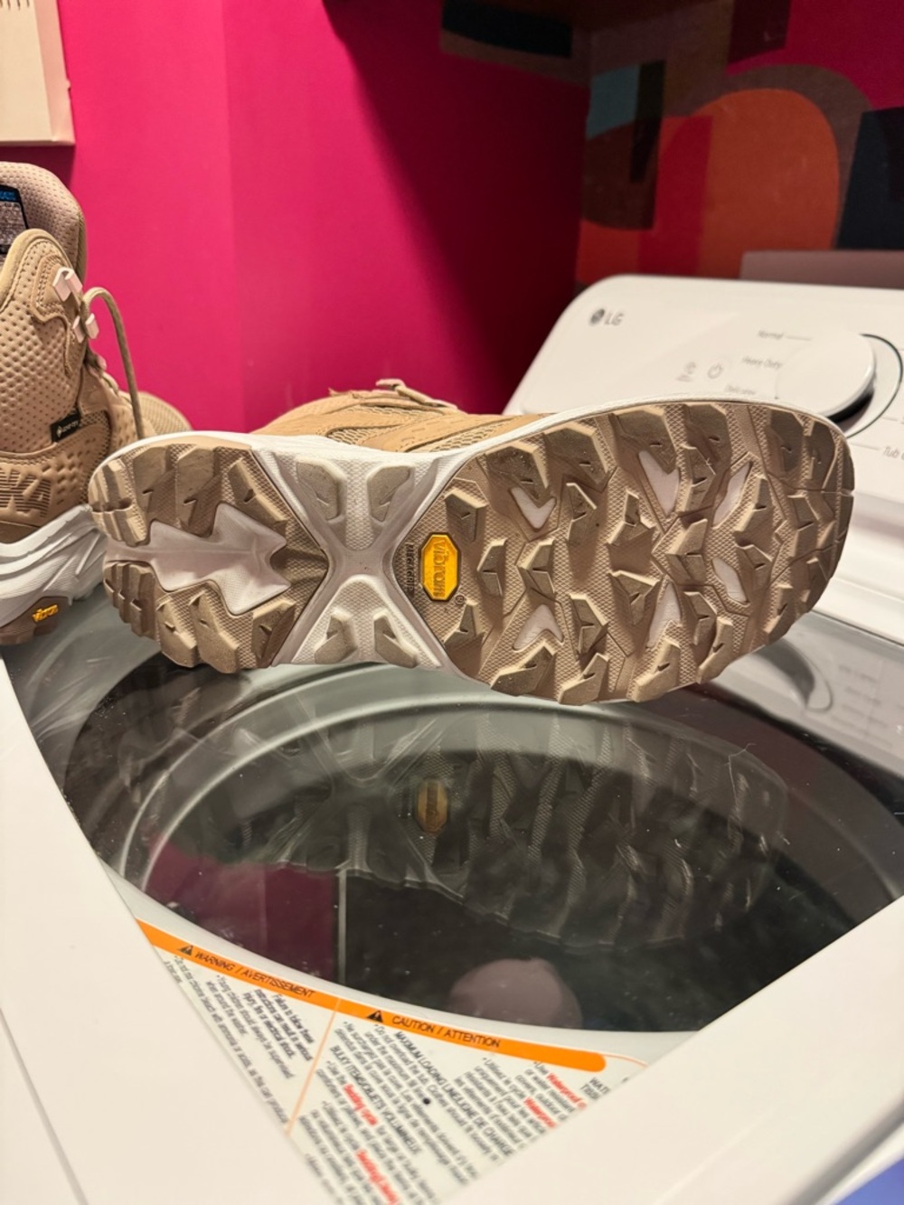 Hoka Beige Tan Athletic Trail Shoe with White Sole - Picture 3 of 10